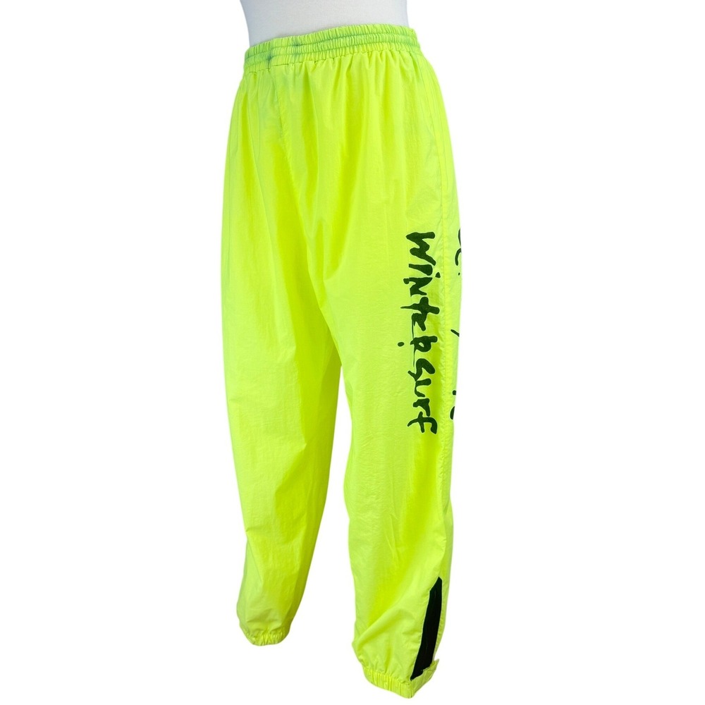 Vintage OCEAN PACIFIC (L) Neon Yellow Nylon Track Pants Surf Streetwear Rave 80s
